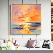 Load image into Gallery viewer, Yellow Pink Sunrise Scenery Seascape Wave Art Blue Sea Canvas Painting Sp110
