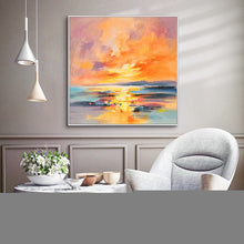 Load image into Gallery viewer, Yellow Pink Sunrise Scenery Seascape Wave Art Blue Sea Canvas Painting Sp110