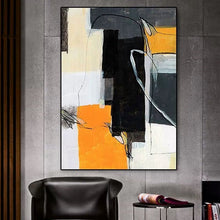 Load image into Gallery viewer, Yellow canvas painting Beige Black painting Geometric Art Wp071