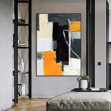 Load image into Gallery viewer, Yellow canvas painting Beige Black painting Geometric Art Wp071