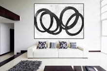 Load image into Gallery viewer, Black and White Circles Handmade Original Abstract Painting Fp013