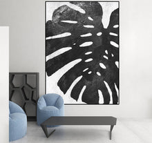 Load image into Gallery viewer, Tropical Leaf Original Abstract Painting Black and White Painting Yp094