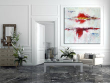 Load image into Gallery viewer, White And Red Abstract Painting Glod Dining Room Wall Art Ap065
