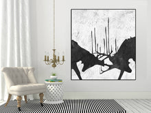 Load image into Gallery viewer, Deer Painting Black and White Wall Art Handmade Abstract Canvas Art Yp100