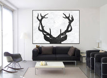 Load image into Gallery viewer, Deer Antler Abstract Painting Large Black and White Art Fp011