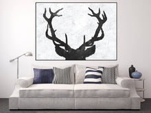Load image into Gallery viewer, Deer Antler Abstract Painting Large Black and White Art Fp011