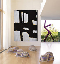 Load image into Gallery viewer, Black and White Abstract Painting on Canvas Bedroom Wall Art Yp078