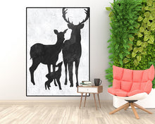 Load image into Gallery viewer, Black and White Deer Family Original Abstract Painting Fp015