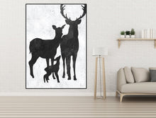 Load image into Gallery viewer, Black and White Deer Family Original Abstract Painting Fp015
