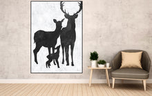 Load image into Gallery viewer, Black and White Deer Family Original Abstract Painting Fp015