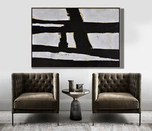 Load image into Gallery viewer, Horizontal Black and White Minimalist Art, Modern Minimal Painting Yp073