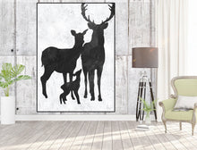 Load image into Gallery viewer, Black and White Deer Family Original Abstract Painting Fp015