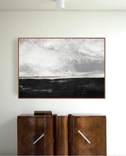 Load image into Gallery viewer, Black White Painting Large Abstract Painting Horizontal Wall Art Ap030