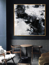 Load image into Gallery viewer, Black White Painting Large Abstract Painting Horizontal Wall Art Qp091