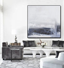 Load image into Gallery viewer, Gray Abstract Sky Painting Abstract Sea Painting Black White Art Qp082
