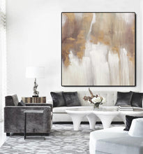 Load image into Gallery viewer, Large Gold White Abstract Painting Large Living Room Art Gp018
