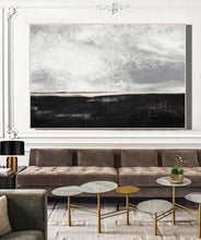 Load image into Gallery viewer, Black White Painting Large Abstract Painting Horizontal Wall Art Ap030