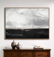 Load image into Gallery viewer, Black White Painting Large Abstract Painting Horizontal Wall Art Ap030