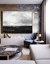 Load image into Gallery viewer, Black White Painting Large Abstract Painting Horizontal Wall Art Ap030