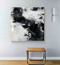 Load image into Gallery viewer, Black White Painting Large Abstract Painting Horizontal Wall Art Qp091