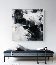 Load image into Gallery viewer, Black White Painting Large Abstract Painting Horizontal Wall Art Qp091