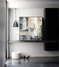 Load image into Gallery viewer, City Skyline Gold Art,Black White Painting,Large Original Abstract Art Qp092