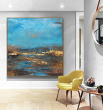 Load image into Gallery viewer, Brown Abstract Oil Painting Deep Blue Sky And Beach Abstract Art Dp102