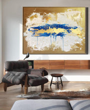 Load image into Gallery viewer, Gold Beige Blue Abstract Paingting Large Oversized Canvas Wall Art Np050
