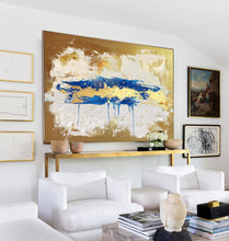 Load image into Gallery viewer, Gold Beige Blue Abstract Paingting Large Oversized Canvas Wall Art Np050