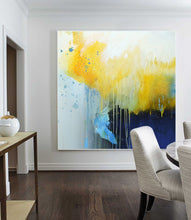 Load image into Gallery viewer, Large Yellow Deep Blue Abstract Canvas Painting Minimalist Art Bp096