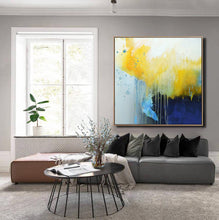Load image into Gallery viewer, Large Yellow Deep Blue Abstract Canvas Painting Minimalist Art Bp096