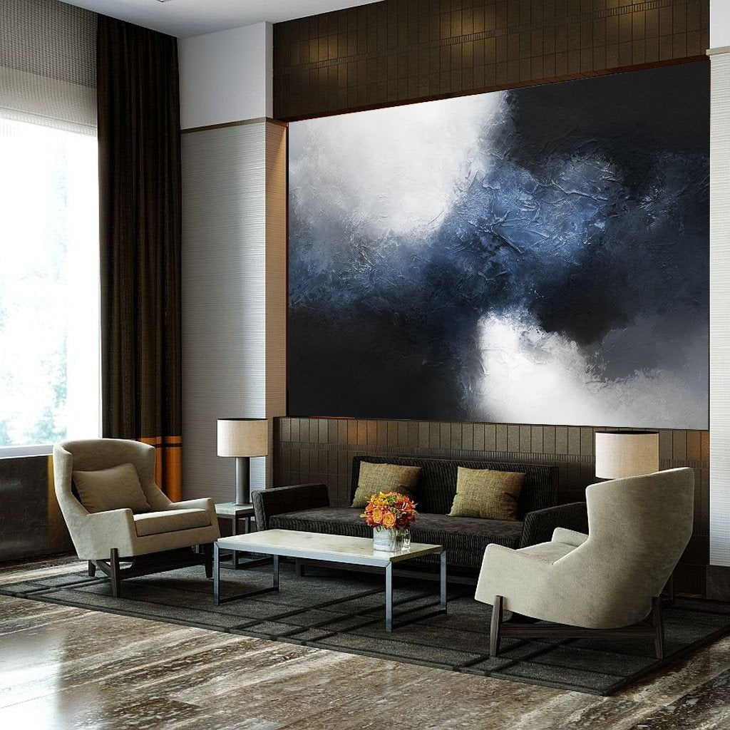 Blue Abstract Art Black And White Painting Blue Grey Canvas Art Ap031 ...