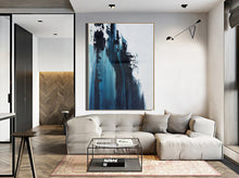 Load image into Gallery viewer, Large Dark Blue White Abstract Painting Large Artwork for Sale Np049