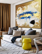 Load image into Gallery viewer, Gold Beige Blue Abstract Paingting Large Oversized Canvas Wall Art Np050