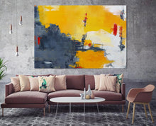 Load image into Gallery viewer, Yellow Gray Abstract Art White Abstract Painting,Large Wall Art Canvas Np035