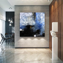 Load image into Gallery viewer, Black Blue Hand Painting Acrylic Abstract Painting Fp089