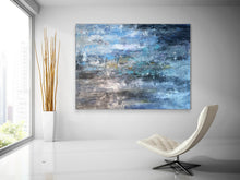 Load image into Gallery viewer, White And Blue Abstract Painting on Canvas,square Painting Office Art Fp033