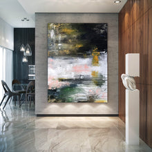Load image into Gallery viewer, Black White Green Abstract Painting xl Abstract Painting Qp069