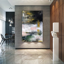 Load image into Gallery viewer, Black White Green Abstract Painting xl Abstract Painting Qp069