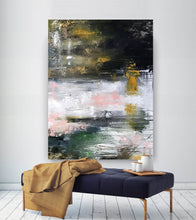 Load image into Gallery viewer, Black White Green Abstract Painting xl Abstract Painting Qp069