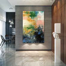 Load image into Gallery viewer, Green Black Pink Abstract Painting Palette Knife Canvas Art Fp072