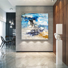 Load image into Gallery viewer, Blue And White Yellow Abstract Painting on Canvas Custom Art Qp017
