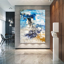 Load image into Gallery viewer, Blue And White Yellow Abstract Painting on Canvas Custom Art Qp017