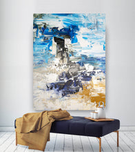 Load image into Gallery viewer, Blue And White Yellow Abstract Painting on Canvas Custom Art Qp017