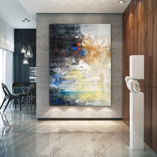 Load image into Gallery viewer, Black White Yellow Abstract Painting Xl Abstract Art Fp066