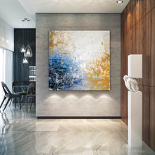 Load image into Gallery viewer, Blue White Yellow Abstract Painting Knife Oil Painting Qp009