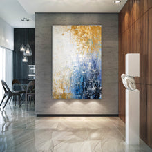 Load image into Gallery viewer, Blue White Yellow Abstract Painting Knife Oil Painting Qp009