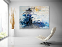 Load image into Gallery viewer, Blue White Yellow Abstract Painting Art Office Wall Art Qp005