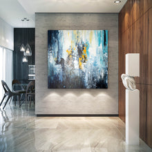 Load image into Gallery viewer, Blue White Yellow Abstract Painting Palette Knife Art Fp039