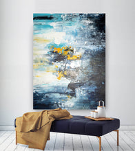 Load image into Gallery viewer, Blue White Yellow Abstract Painting Palette Knife Art Fp039